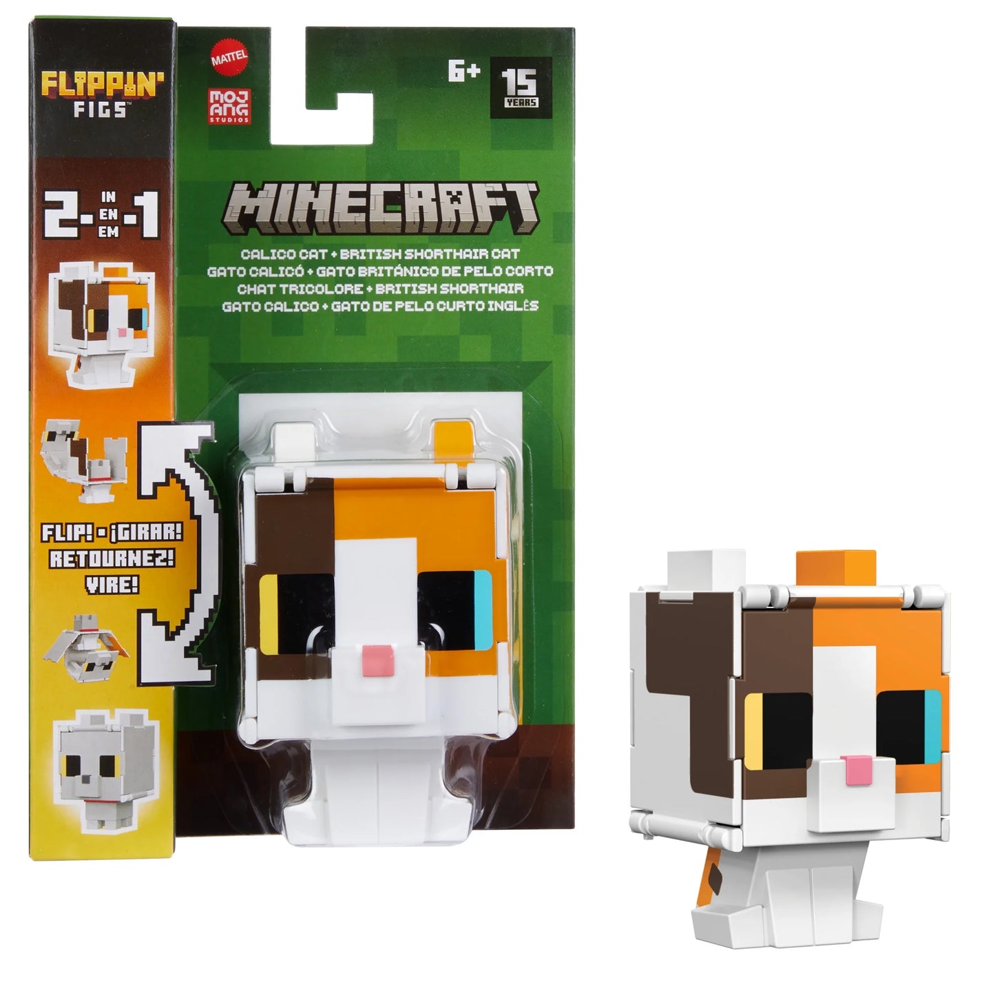 Minecraft Flippin’ Figs Figures Collection, 2-in-1 Fidget Play - Calico cat