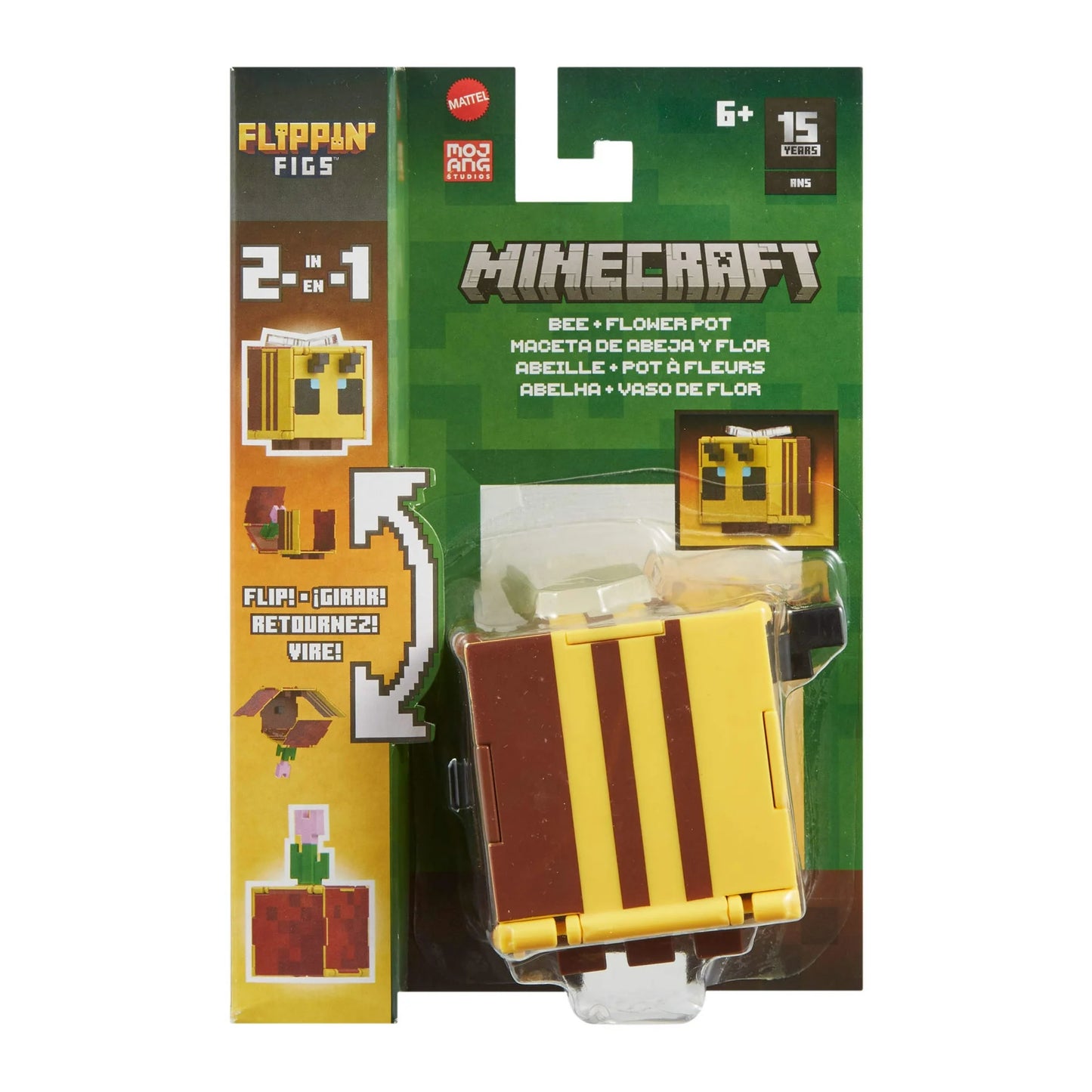 Minecraft Flippin’ Figs Figures Collection, 2-in-1 Fidget Play - Bee